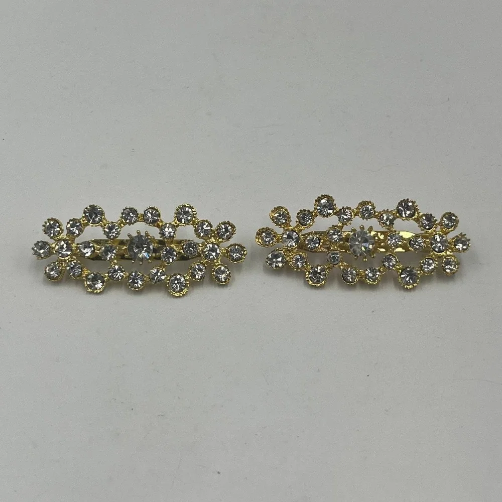 Vintage Gold Tone Rhinestone Brooch Pin Set of 2 Sparkly Crystal Classic Fashion
